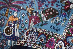 🆕️NEW Authentic DRAKE'S London FLORAL MUGHAL Print WOOL SILK Scarf Bandana - Picture 1 of 12
