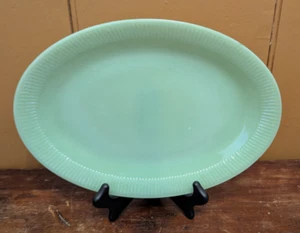 Fire King Jadeite Oval Platter Jane Ray Ribbed Edge 12"x9" Anchor Hocking - Picture 1 of 9
