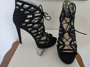 Jessica Simpson Black Lace Up Heels, Crystals, NIB, Akana Size 7.5 M  - Picture 1 of 10