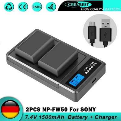 2X Batería NP-FW50 + Cargador Dual Para Sony Alpha A6000 A6300 6400 A6500 NEX SLT-A - Imagen 1 de 4
