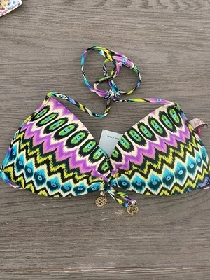 LULI FAMA Playa Esmeralda Molded Push Up Halter Bikini Top Medium Multicolor NWT - Image 1 of 4