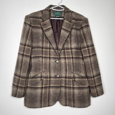 Lauren Ralph Lauren Equestrian Blazer Plaid Wool Logo Horse Buttons Vtg Size 12 - Image 1 of 4