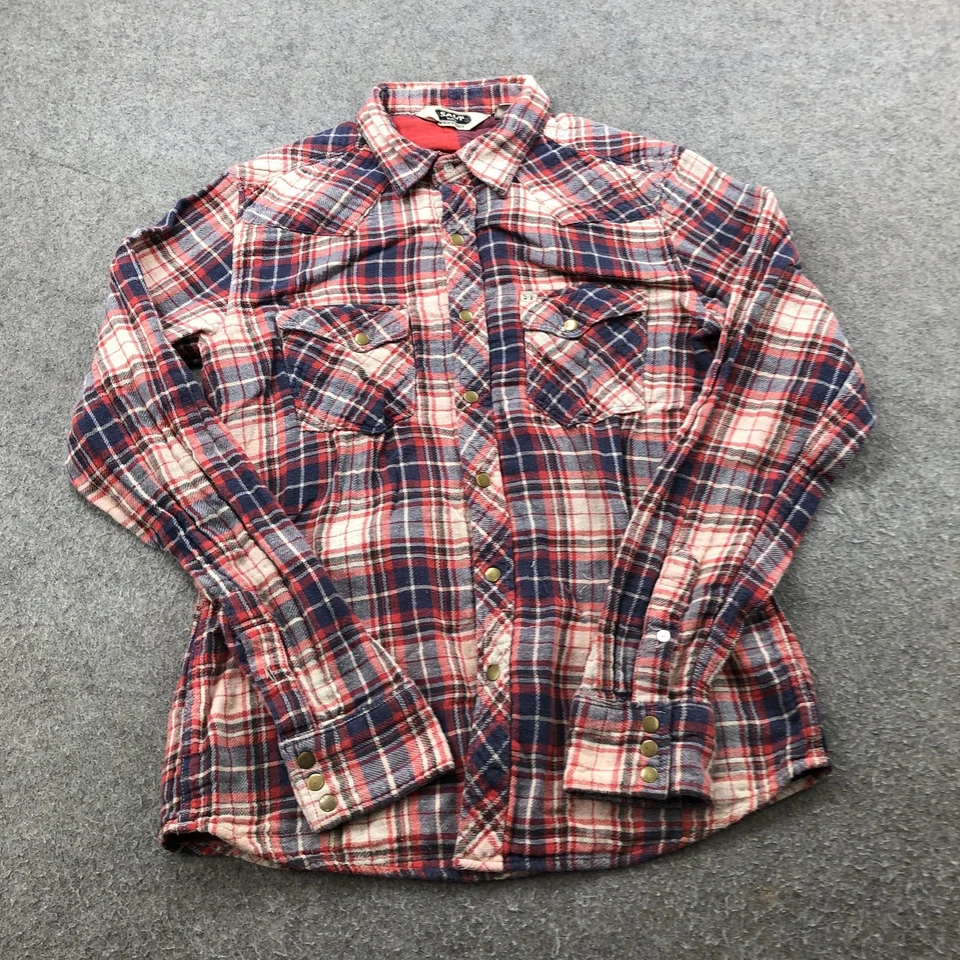 Salt Valley Western Shirt Mens Medium Red Blue Plaid Snap Front Flannel - Image 1 of 4