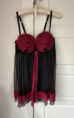 Cacique Mujer 18/20 Babydoll Encaje Nighty Lencería Rosa Negro Nuevo con Etiquetas Foto 1 de 3