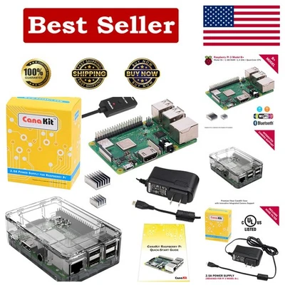 Raspberry Pi 3 B+ con CPU de 1,4 GHz, estuche transparente y fuente de alimentación de 2,5 A Foto 1 de 4