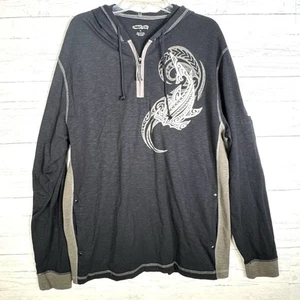 Crazy Shirts Black 1/4 Zip Hoodie Pullover Mens XL Side Pockets Hawaii Tribal - Picture 1 of 5