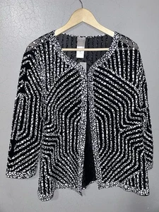 Chico’s Travelers Novelty Stripe Jacket Black n White Size 1 - Picture 1 of 3