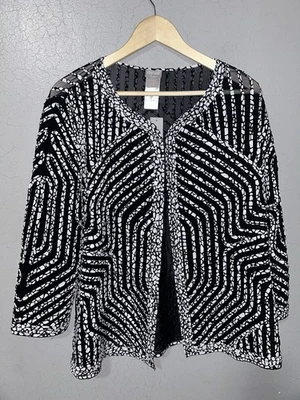 Chico’s Travelers Novelty Stripe Jacket Black n White Size 1 - Image 1 of 3