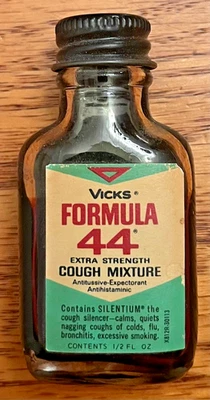 Vintage 1960s Vicks Formula 44 Cough Syrup Free Sample Glass Bottle 0.5 oz - Image 1 of 2