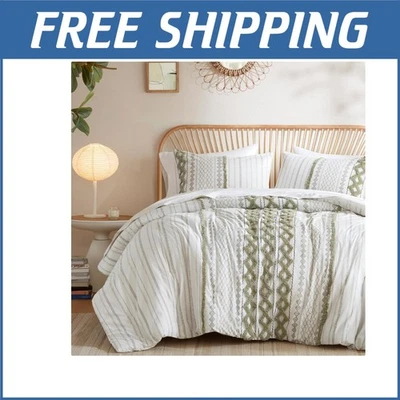 Juego de edredón acolchado de chenilla verde salvia para camas king - felicidad lavable a máquina Foto 1 de 4