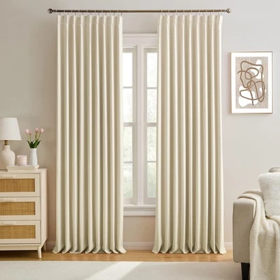 Pleated Blackout Curtains 95 inch Length - Solid Memory Pleated Drapes Light ... - Image 1 of 4