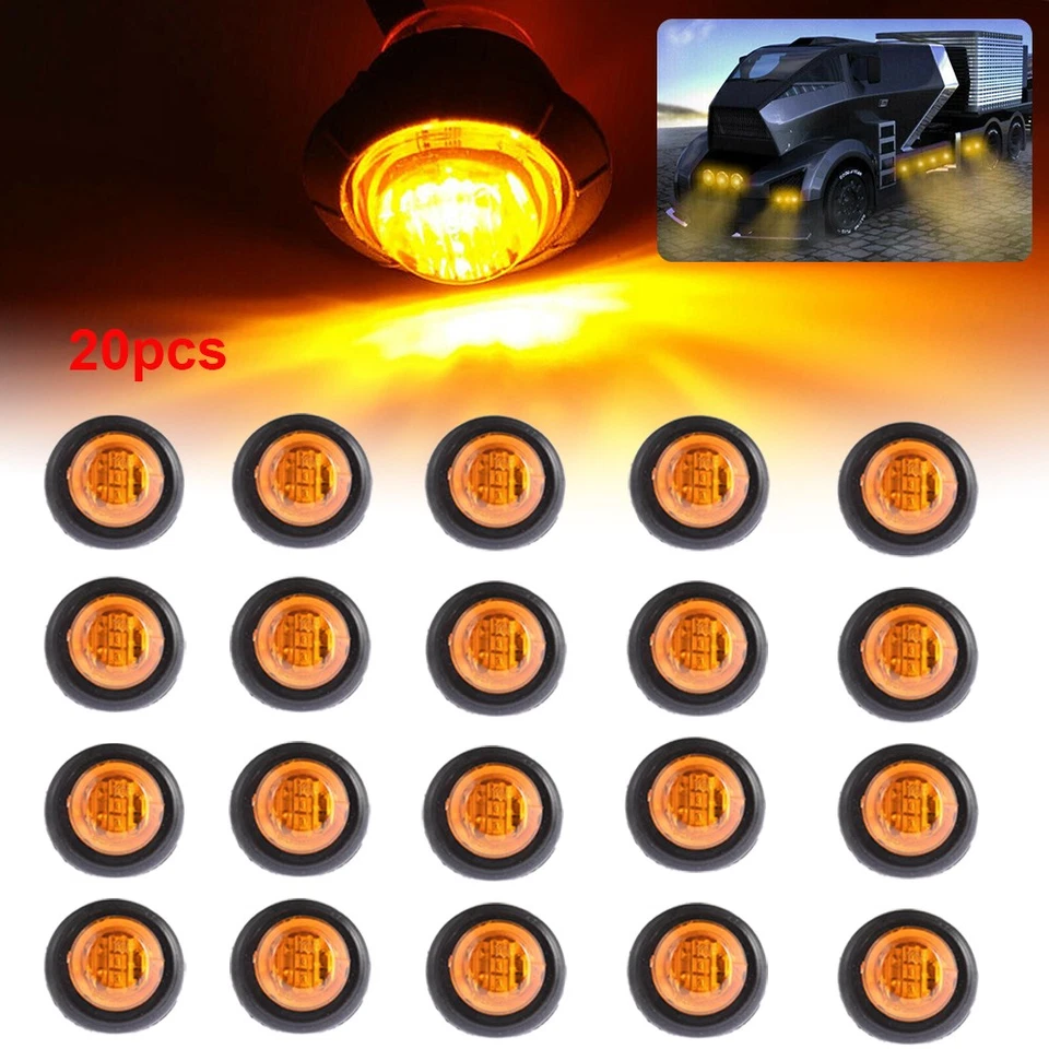 20X 3/4" Amber LED Side Marker Lights 12V Round Bullet Light for Truck Trailer - Image 1 of 4