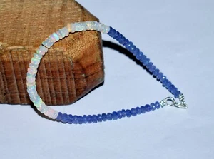 925 Sterlingsilber natürlicher blauer Tansanit & äthiopischer Opal 18" Perlen Halskette - Bild 1 von 5