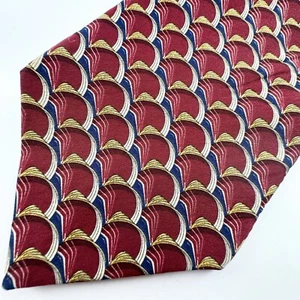 Lord & Taylor Mens Tie Necktie Red Blue Yellow Geometric Silk Classic Length - Picture 1 of 6