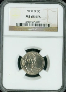 2008 D JEFFERSON NICKEL NGC MS65 6FS 2ND FINEST BUSINESS . - Picture 1 of 2
