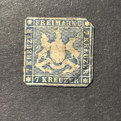 Germany WURTTEMBERG STAMP 1868, dark blue 7kr, COAT OF ARMS, 7k USED - Image 1 of 2