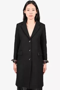 Abrigo Maje Negro Mezcla Lana Borde Tartán Talla 36 - Imagen 1 de 12