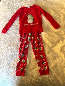 Hartstrings Girls Holiday Snowman 2 Piece Pajama Set, Red, Size 5 - Picture 1 of 9