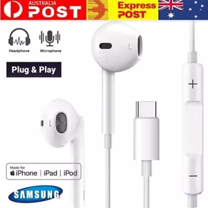 USB Type C Wired Headphones MIC Microphone Earphones For iPhone 15 16 iPad Au - Picture 1 of 8