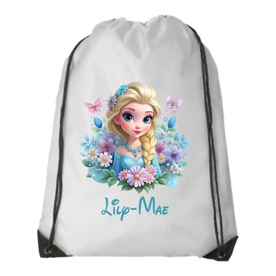 SPOTTED LIZARD PRINTS Personalised Frozen Drawstring Bag Kids PE Bag - Elsa Swimming Bag
