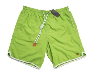 Isaia $450 NWT Green White Stitching Polyester Drawstring Swimsuit Swim Trunks M - Picture 1 of 5