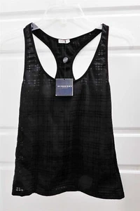 New Burberry Black on Black Plaid See Thru Tank Cami Blouse sz M - Picture 1 of 4