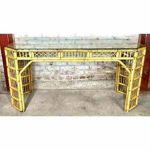 Vintage Brighton Pavilion Chinese Chinoiserie Bamboo Rattan Long Console Table