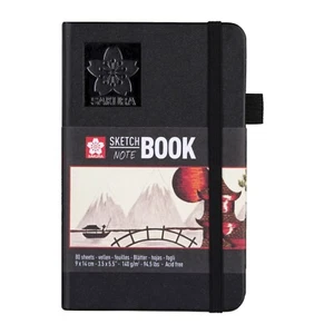 SAKURA Hardback Sketch Notebook 80 Sheets Creamy Paper 140g Black Cover - Picture 1 of 21