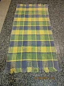 Vntage April Cornell Green Blue Yellow Cotton Woven Large Area Rug 64" x 32" - Picture 1 of 7