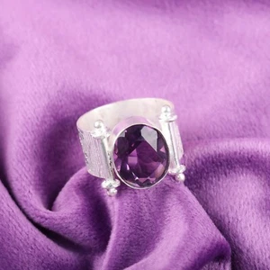 Natural Amethyst Gemstone 925 Sterling Silver Jewelry Handmade Women Gift Ring - Picture 1 of 6