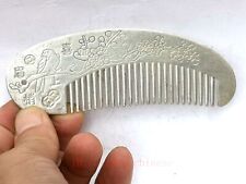 Collection Old Chinese Tibet Silver Carving Auspicious Flowers and Birds Comb