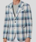 $295 Tallia Men's White Blue Plaid Slim-Fit Linen Blazer Sport Coat Size 44R