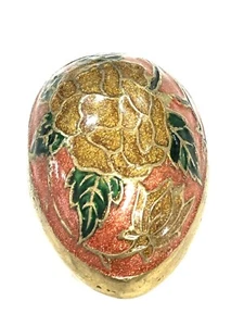 VINTAGE ENESCO SOLID BRASS CLOISONNE ENAMEL FLOWERS EGG PAPERWEIGHT INDIA - Picture 1 of 8