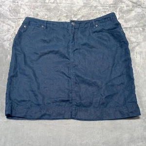 J Jill 100% Linen Skirt Womens Sz 14 Navy Blue Denim Pockets A Line - Picture 1 of 10