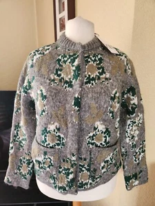 GREY GREEN PATTERN POCKET CARDIGAN FROM ZARA Size M ...SIZE 18/20 - Picture 1 of 5