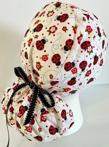 Cute Ladybug Medical Ponytail Pouch Surgery Scrub Cap Chef Hat - Picture 1 of 4