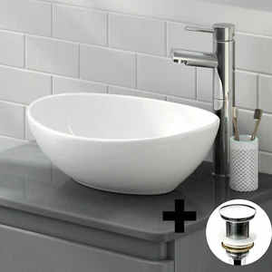 Lavabo da appoggio bagno UK piano ovale in ceramica lavandino pop up gratuito rifiuti inclusi - Foto 1 di 11