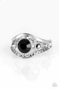 Paparazzi "Rich With Richness" Hematite & Black Rhinestone Silver Flex Fit Ring - Picture 1 of 2