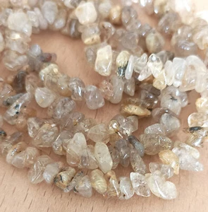 34" Strand Gold Rutilated Quartz Beads Gemstone Chip Natural Tumbled 5mm - 12mm - Picture 1 of 5