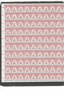 #J90 1959 2c POSTAGE DUE SHEET OF 100 MNH SHINY GUM - Picture 1 of 1