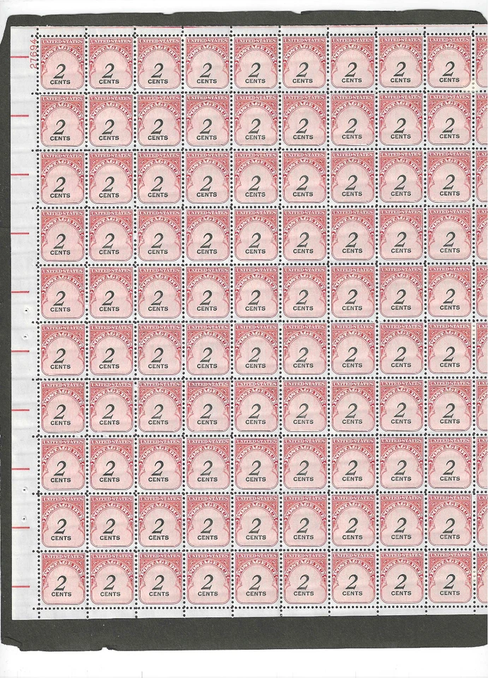 #J90 1959 2c POSTAGE DUE SHEET OF 100 MNH SHINY GUM - Image 1 of 1