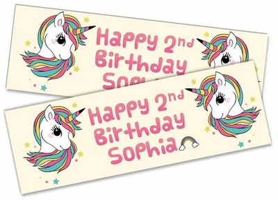 Banners de cumpleaños unicornio personalizados fiesta infantil - cualquier nombre edad equipo 40 Foto 1 de 4