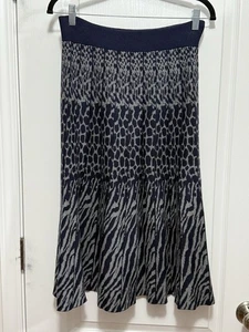 Project By Kikit Strick Midi A Linie Rock Damen M Blau Grau Animal Print Preppy - Bild 1 von 15