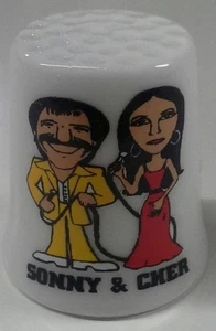 Charming Sonny & Cher Collectible Porcelain Thimble - Picture 1 of 1