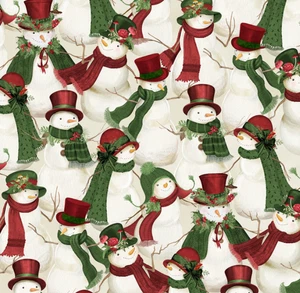 Tela navideña, muñecos de nieve empacados, muñecos de nieve del bosque, estampados Wilmington, 27734-273 - Imagen 1 de 1