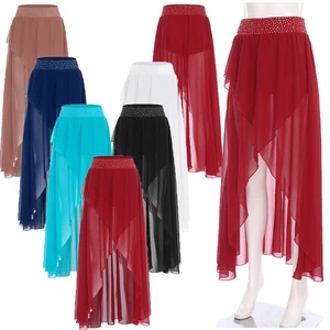Women Skirt Cha-Cha Dress Yoga Costume Contemporary Embellished Dancing Sparkly - Picture 1 of 53