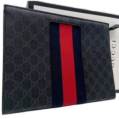 Bolso Clutch GUCCI GG Supreme Sherry Line PVC Cuero Negro con Caja 475316 0416 Foto 1 de 4