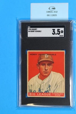 1933 GOUDEY Baseball #4 HENRY SCHUBLE DETROIT TIGERS SGC 3.5 CARD-432 - Image 1 of 2