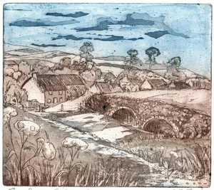 MARGARET E. Z. LEVINSON Signed Aquatint Etching DORSET ROMAN BRIDGE PRESTON - Picture 1 of 5