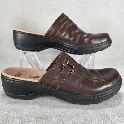 Clarks Shoes Womens Size 10 Brown Leather Mules Slides Soft Cushion Comfort - Image 1 of 4